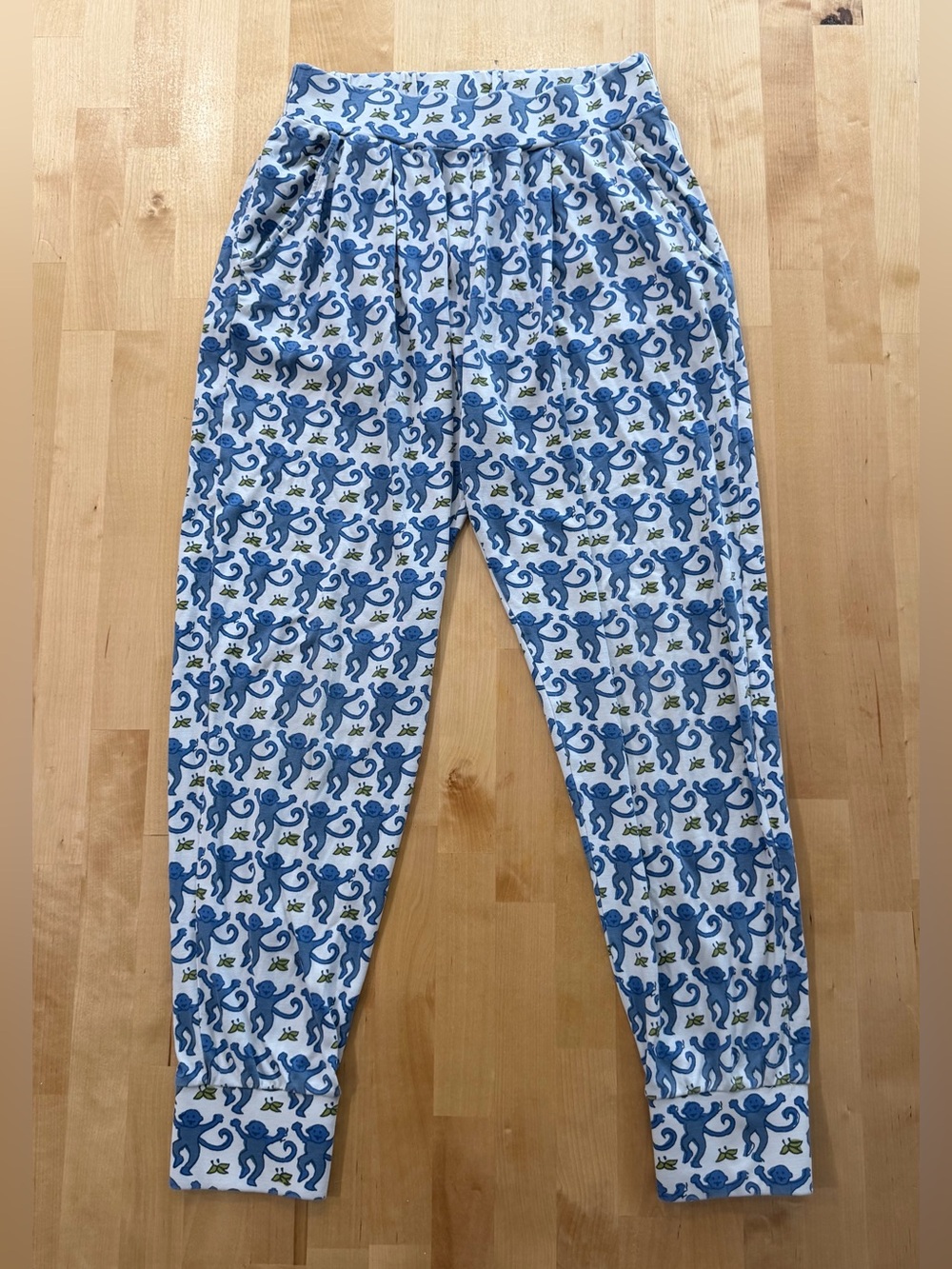 Roller Rabbit Blue and White Monkey Print Bottoms